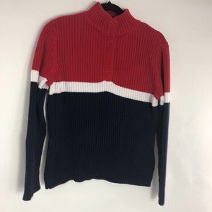 Liz Claiborne Womens Henley Sweater Multicolor Color Block Mock Neck Cotton XL